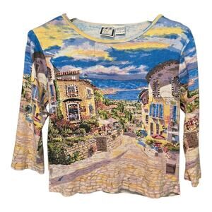 Take Two Clothing Vintage Coastal Womens Top Size Large Mediterranean Maximalist